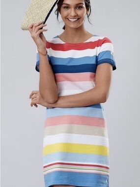 Joules Pink, White & Blue Striped Knit Dress